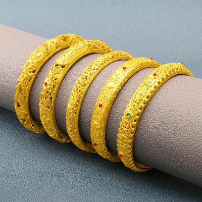 China Environmental Friendly Vintage Saudi Dubai Vietnam 24K Gold Plated Hollow Out Jewelry Bangles Bracelets For Women Bridal for sale