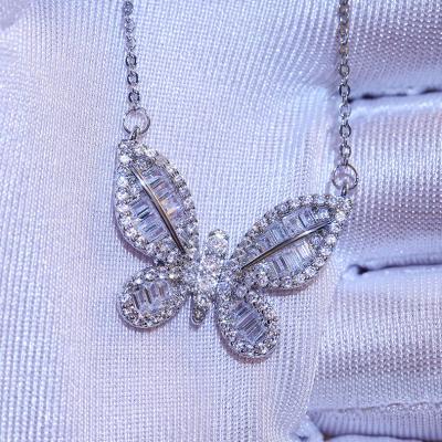 China Fashionable Women Environmentally Friendly Sparkling Diamond Butterfly Cubic Zirconia Silver Plated Full CZ Crystal Pendant Jewelry Necklaces For Girls Gifts for sale