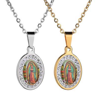 China Vintage Drip Oil Jesus Oval Gold Silver Zircon Stainless Steel Environmental Friendly Chain Pendant Necklace For Women Men Gift for sale