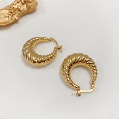 China 2022 Korean Style Environmental Friendly Vintage 18k Gold Plated High Polished Stainless Steel Chunky Hoop Earrings For Women Waterproof Smooth Earring for sale