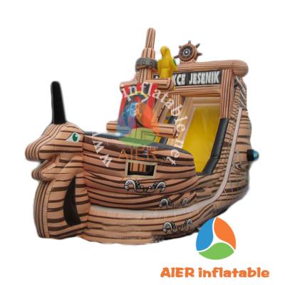 China waterproof & Fire Resistance Wood-Printed Inflatable Pirate Ship Slide for sale