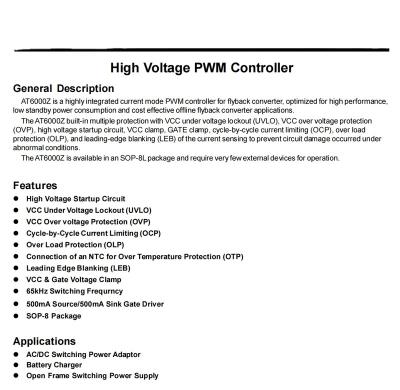 China / High Voltage PWM Controller  ATKIC AT6000 for sale