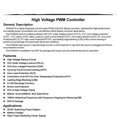 China / High Voltage PWM Controller ATKIC AT6002H for sale