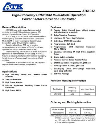 China Power Factor Correction Controller CRM/CCM Multi-Mode Operation Power Factor Correction Controller  ATKIC AT6103Z for sale