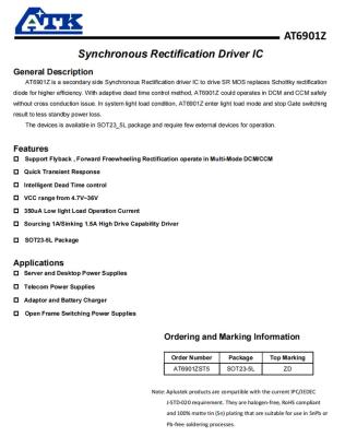 China Power Factor Correction Controller Synchronous Rectification Driver IC  ATKIC AT6901Z for sale