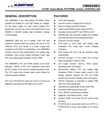 China / 10-PIN Green-Mode PFC/PWM Combo CONTROLLER  championmicro CM6805 for sale