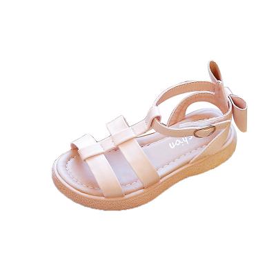 China Other Newest Children's Sandals Comfortable Breathable Flat Beige Pink Girl's Cute Bow Sandals for sale