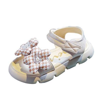 China Indoor. Cute Black Beige Kids Shoes Girls Summer Breathable PU Bow Outdoor High Quality Knot Sandals for sale