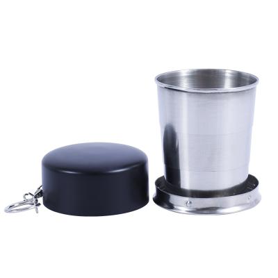 China Sustainable Portable Folding Metal Cup Retractable Head Chain Stainless Steel Folding Outdoor Mug for sale