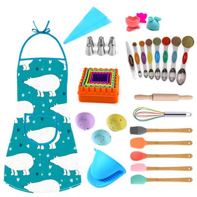 China 2022 New Gift Kitchen Fun Toys Apron And Baking Tools Food Grade Silicone For Kids Cooking Toys Set for sale