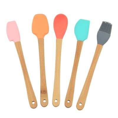 China Hot Sale 2022 Wooden Handle Toy Preschool Toy Amazon Kitchen Set Food Grade Small Colorful Silicone Spatula Mini Kids Baking Tools Set for sale