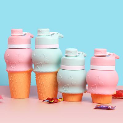 China Hot Selling Portable Collapsible Collapsible Ice Cream Viable Shape Cute Food Grade Silicone Kids Water Bottle Cup for sale