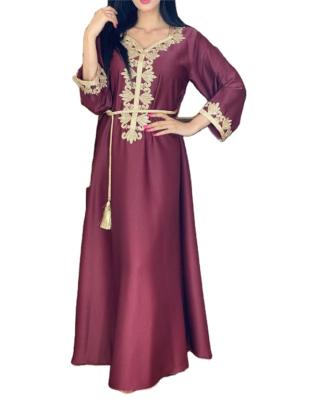 China Factory Supply Middle East Turkey Abaya Long Sleeve Dress With Embroidery Lace Moroccan Kaftan Dubai Women Kaftan Dresses for sale