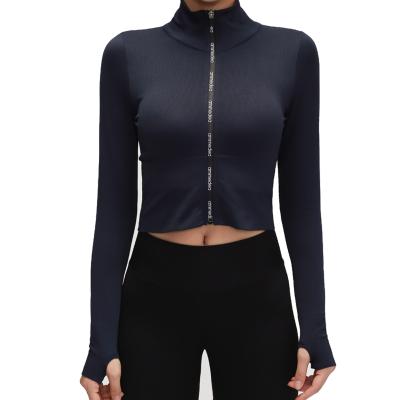 China ACTIVE STRETCH Custom High Collar Yoga Wear Zipper Workout Clothes Women's Sports Tops Running Long Sleeve for sale