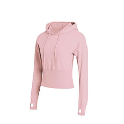 China Breathable Women Custom Top Running Hoodies Yoga Gym Fitness Sportswear Crop Logo Thumb Hole With Hat Long Sleeve for sale