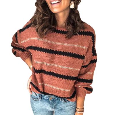 China Fashion Women's Fashion Color Block Long Sleeve Knitted Sweater Crewneck Tops Loose Jumper Striped QUICK DRY for sale