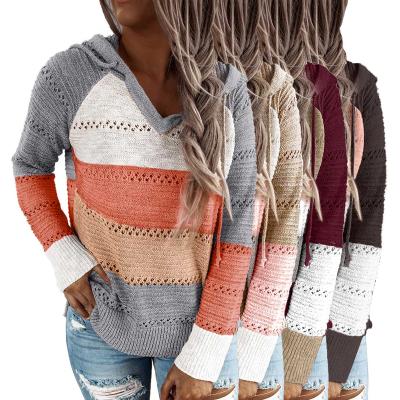 China Wholesale New Anti-Wrinkle 2021 Winter Autumn Women Sheath Long Pullover Hoodie Striped Knitted Loose Oversized Sweater for sale