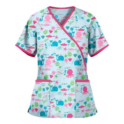 China Wholesale hospital flower design short sleeve uniforms medicos nurse medical floral printting scrubs top uniform for sale