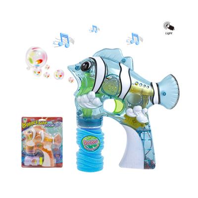 China Electric Bubble Toys Cartoon Fish Bubble Gun Shooter Light Up Musical Bubble Fan Toy for sale