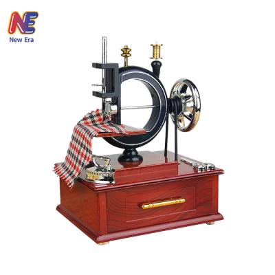 China Wind Up Mini Sewing Machine Clockwork Music Antique Look Box for sale