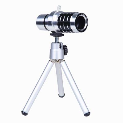 China New Zoom 12X Metal Telescope Camera Focal Telescope Universal Mobile Phone Optical Lens With Tripod for sale