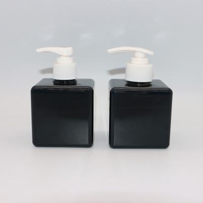 China 250ml 300ml 450ml Cosmetic Black Square Empty PET Lotion Pump Plastic Bottle For Face And Body Wash Body Cream Cosmetic Packaging for sale