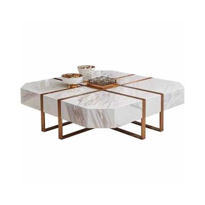 China Contemporary Modern Marble Coffee Table Nordic Style Marble Coffee Table With Gold Lines for sale