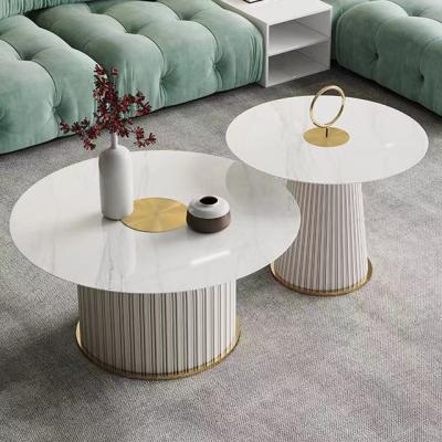 China Modern Oval Marble Round Small Coffee Table Set White Round Led Stone Round Tea Table Living Room Small Table for sale