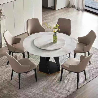 China Contemporary solid dining table with stainless steel base for home and hotel with marble top for 6 people for sale