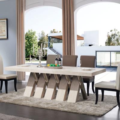 China Contemporary Luxury Marble Dining Table European Style Furniture Dining Table Set Low Dining Table and Stainless Steel Chair for sale