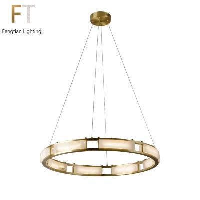 China Modern luxury droplight bronze finish with alabaster marble shade Avalon Ring Shape Chandelier for sale