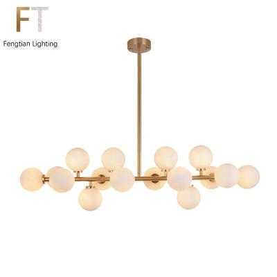 China Modern Nordic Droplight Modern Hotel Lighting Chandelier Brass Copper Lamp White Glass Ball Led Pendant Light for sale