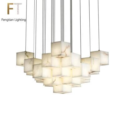 China Chandelier Modern Villa Staircase Living Room Chandelier Sales Service Hall Designer Alabaster Full Rotation Copper Lamps for sale