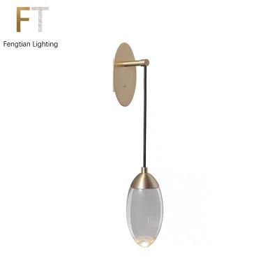 China Wall Mount Wall Mount Modern Simple Dining Room Copper Bar Bed Drop Crystal Water Long Single Head Wall Lamp for sale