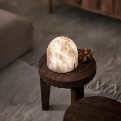 China Modern Chinese Circular Light New Simple Alabaster Luxury Copper Lamp Outdoor Mounted LED Absorb Dome Light Study Bedroom Desk Lamp for sale