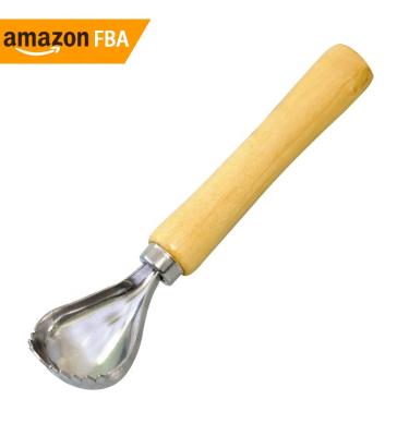 China 2021 Sustainable Amazon Product Stainless Steel Coconut Scraper With Wooden Handle for sale