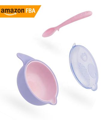 China BPA Free 2021 NEW AMAZON PRODUCT Double Layer Baby Feeding Bowl Set With Spoon Lid for sale