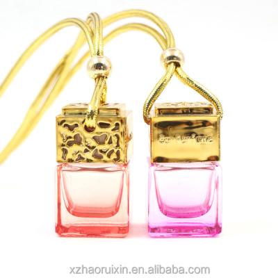 China Perfume Square Shape Glass Car Perfume Bottles 6ml Empty Hanging Perfume Car Diffuser Bottle Pendant for sale