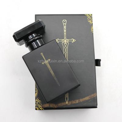 China Eco-friendly Recyclable Luxury 30ml Square Flat Glass Perfume Bottle With Custom Design High Quality Card Printing Black Paper Box for sale