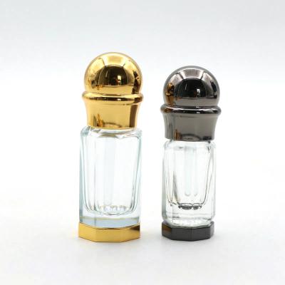 China Hot Selling Oudh Oil 3ml 6ml 12ml Fancy Octagonal Essence Bottles With Stick Perfume Oil Glass Bottle Alloy Glass Cap for sale