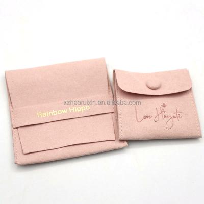 China Recyclable Custom Pink Suede Fabric Pouch Luxury Gift Card Envelope Jewelry Bag for sale