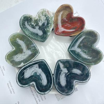 China Wholesale Natural China Quartz Crystal Crafts Healing Stones Moss Agate Heart For Home Decoration for sale