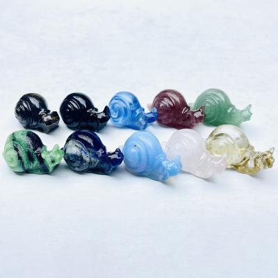 China Natural Gemstone Crystal Carving Animals Fluorite Snail from China for Home Healing Decoration for sale