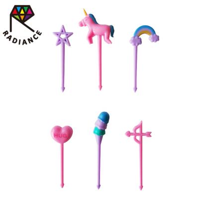 China Cute Disposable ABS Bento Picks Food Picks Fruit Forks Unicorn Animal Food Pick for sale