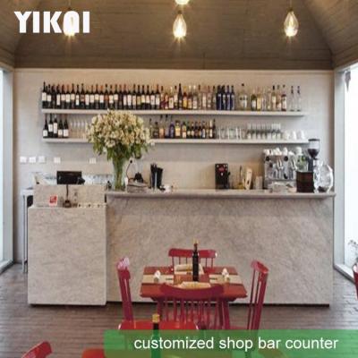 China Modern Coffee Bar Counter Design Decoration For Coffee Milk Tea Bubble Tea Shop Furniture Store Display Wall Wood Cabanits for sale