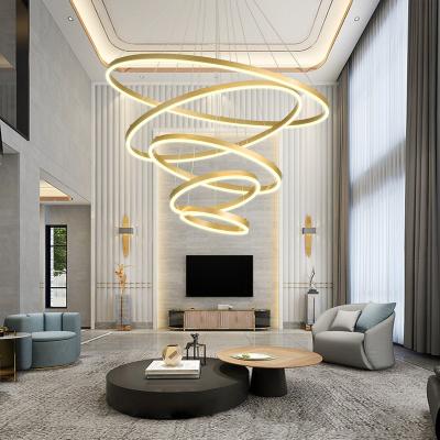 China Modern Modern Circle Aluminum Led Pendant Lamp Gold Loft Indoor Double Fixture Hanging Lighting For Hotel Shop for sale