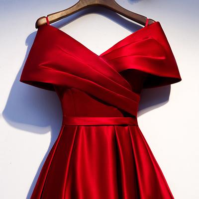 China V-neck bride 2021 anti-static toast red new thin at ordinary times can wear dress host evening dress long for sale