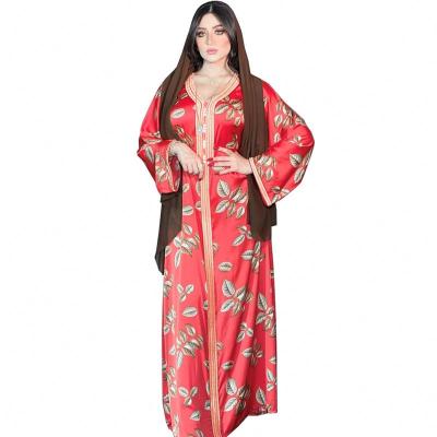 China Modest Muslimah Styling Women Polyester Dress Kaftan Islamic Muslim Hand Block Print R91 Dubai Turkey Kuftan Morocco for sale