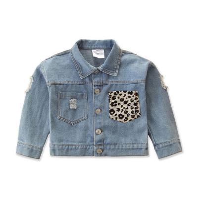 China 2021 Viable New Cute Kid Girl Denim Blue Patched Jean Jacket Washed Outdoor Wear 2-6T for sale