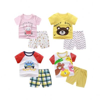 China 100% Cotton Kids Summer Shorts Sleeve Set Children Boys Girls Clothing Cartoon Printing Two Piece Soft Cotton for sale